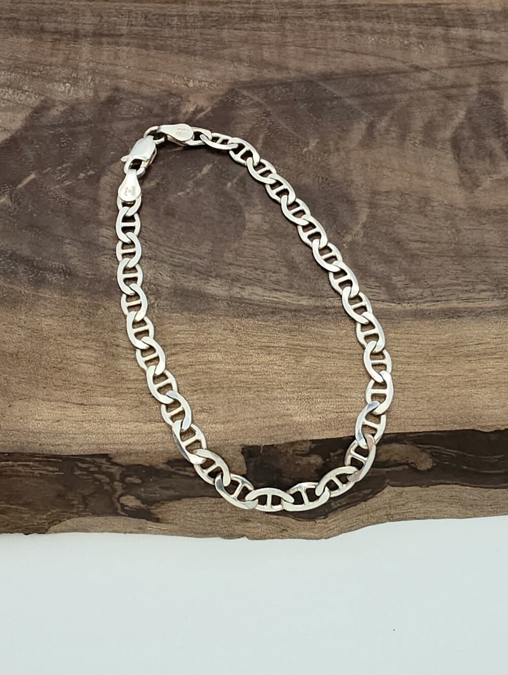 Vintage Milor Italy 925 Sterling Silver Flat Mariner Anchor Chain Link Bracelet